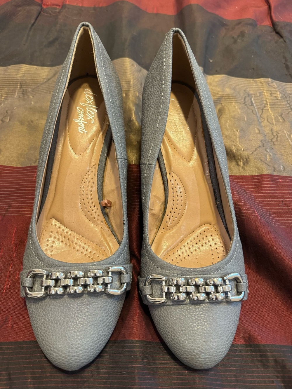 Comfort Classic Gray Women's Dress Wedges with Chain Accent